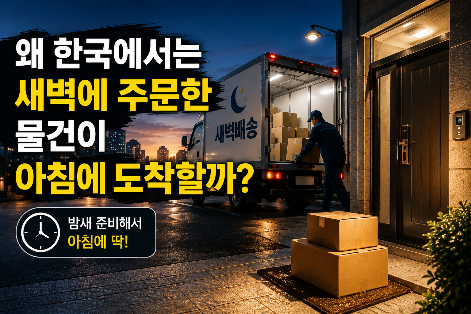 새벽배송 물건이 아침에 도착하는 모습