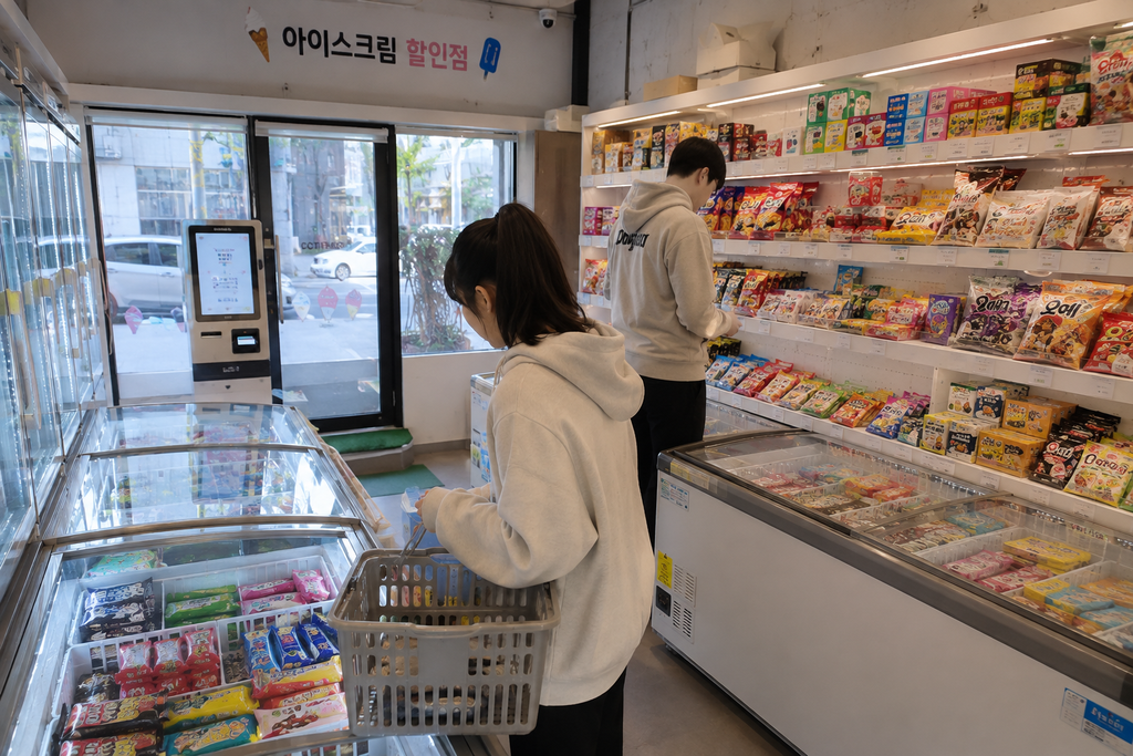한국 무인 아이스크림 할인점 내부 모습