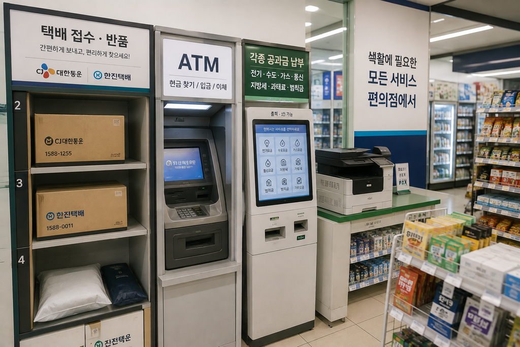 한국 편의점, 편의점 서비스, 편의점 택배, 편의점 ATM, 교통카드, 공과금, 한국 여행, 외국인 한국 여행